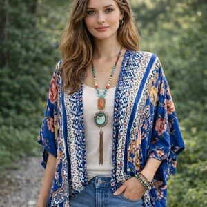 Angie Women's Floral Kimono Duster - Size Medium